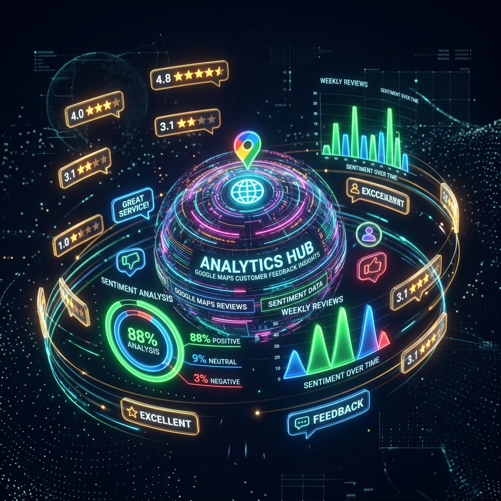 Google Maps star ratings and sentiment analysis dashboard with review analytics visualization